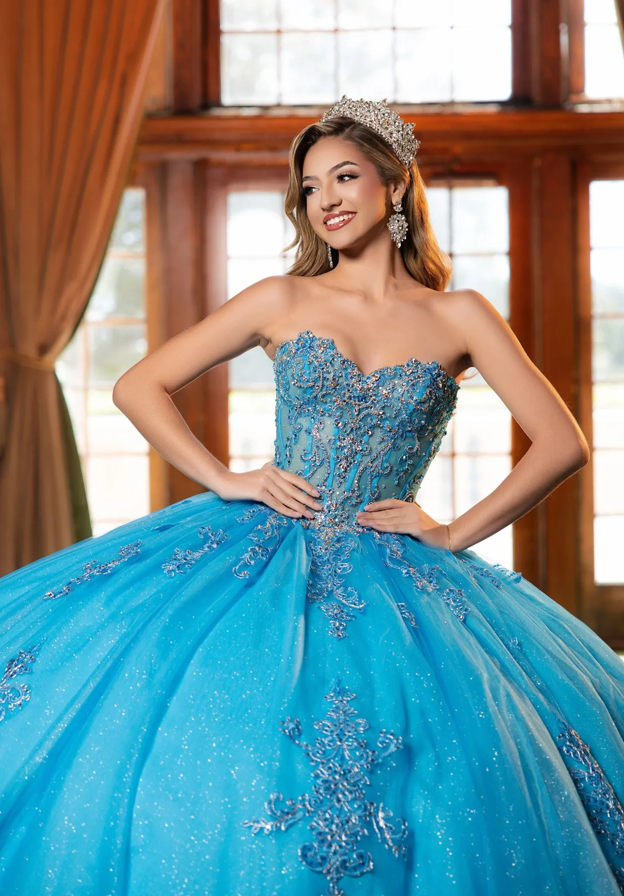 Dress Claudia Quinceañera Dress, color Blue/Silver