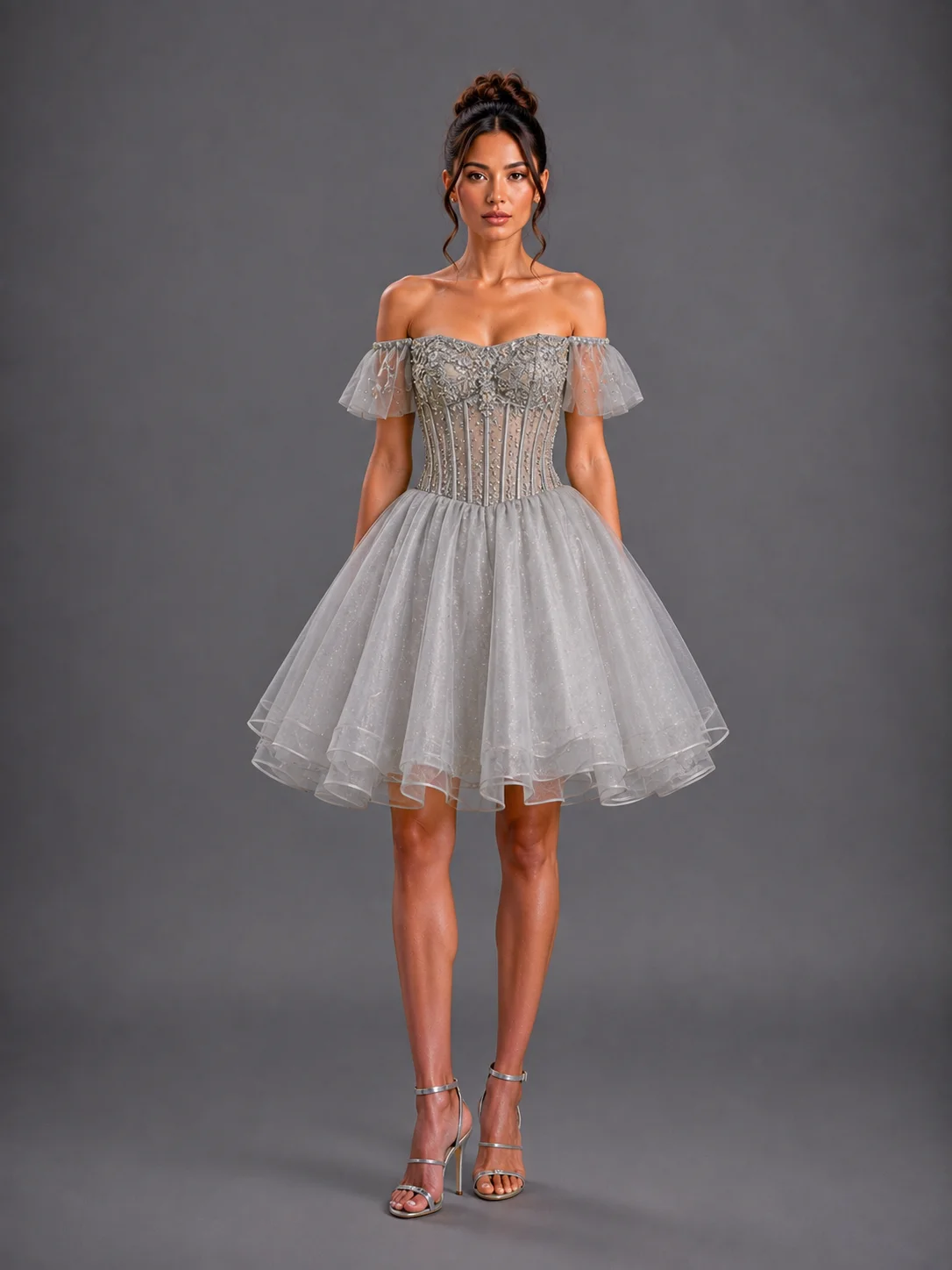 Dama dress Off-the-Shoulder Dama Dress, color Silver