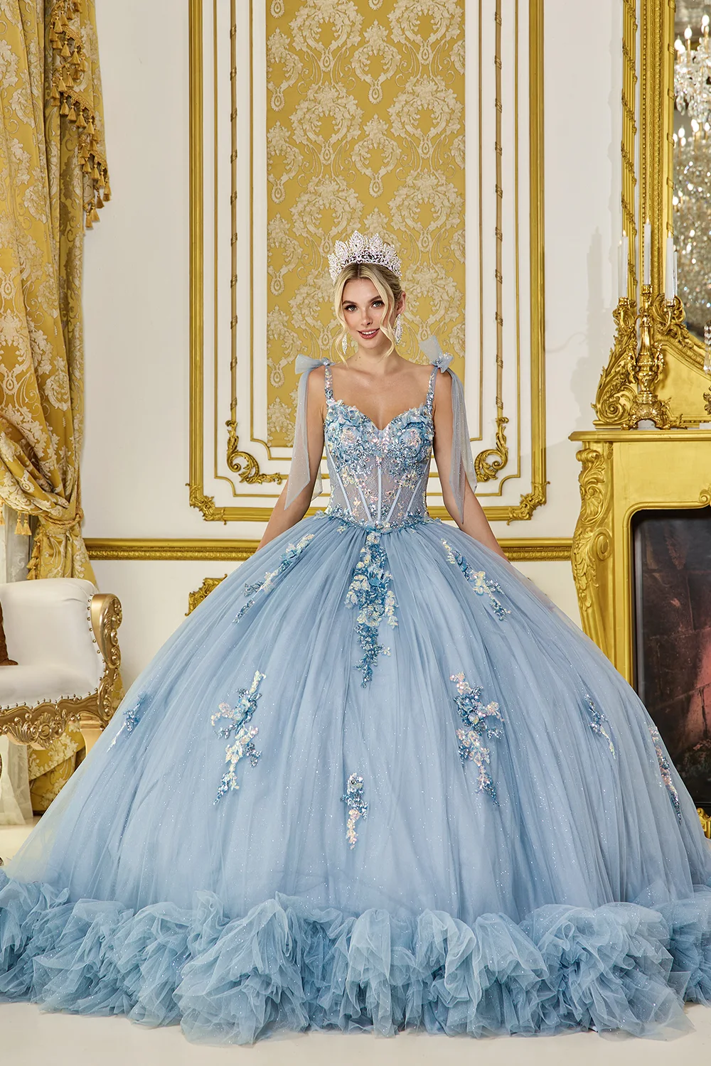 Dress Martina Quinceañera Dress with Floral Beaded Corset Bodice